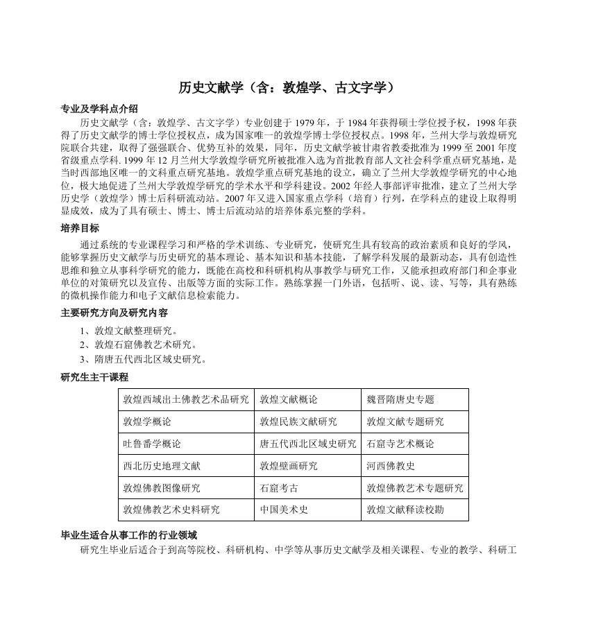 历史文献学(含：敦煌学、古文字学)