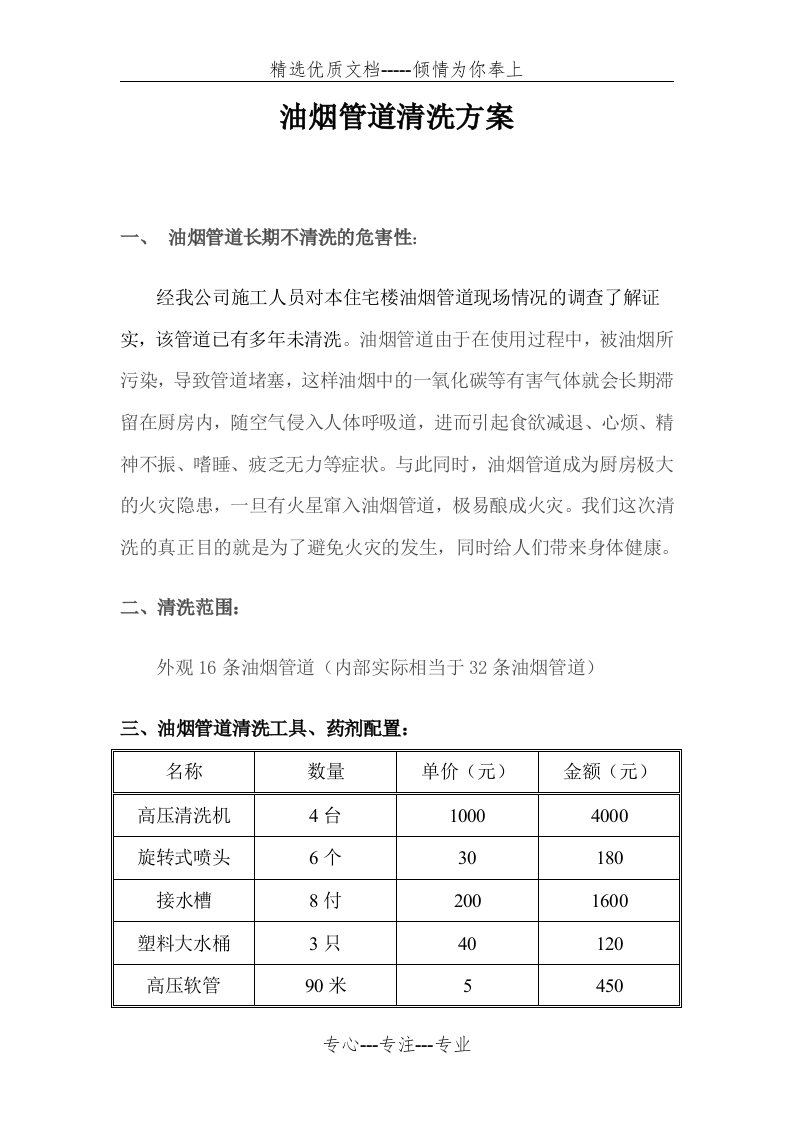 油烟管道清洗方案(共4页)