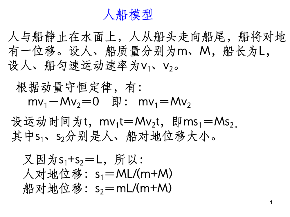 高中物理人船模型经典题训ppt课件