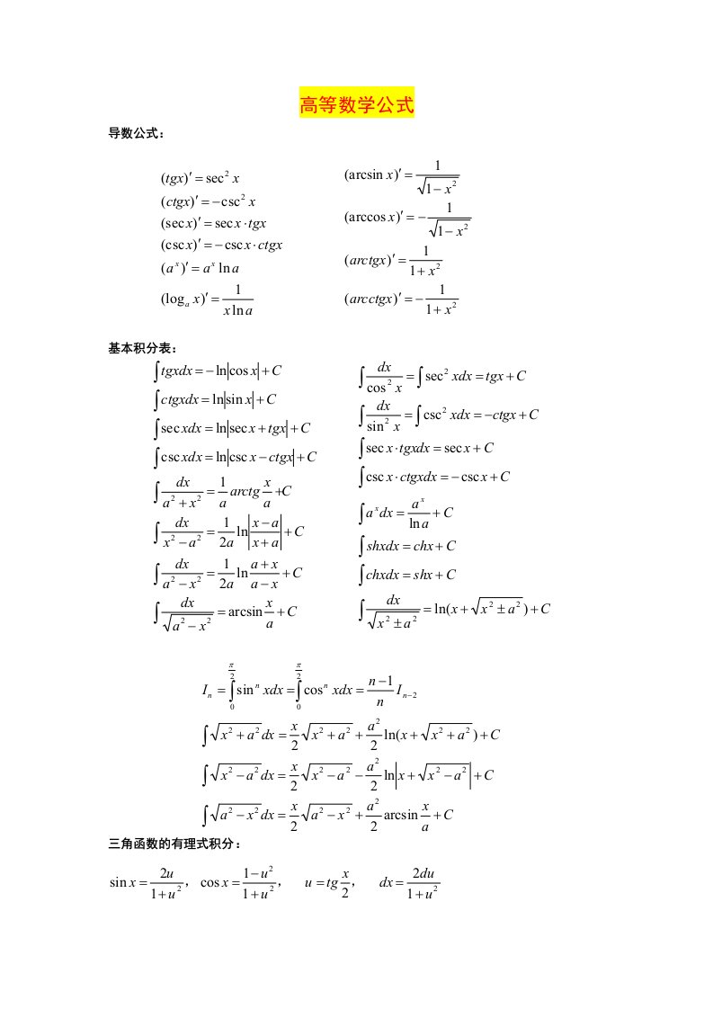 考研高等数学公式(精装完全)