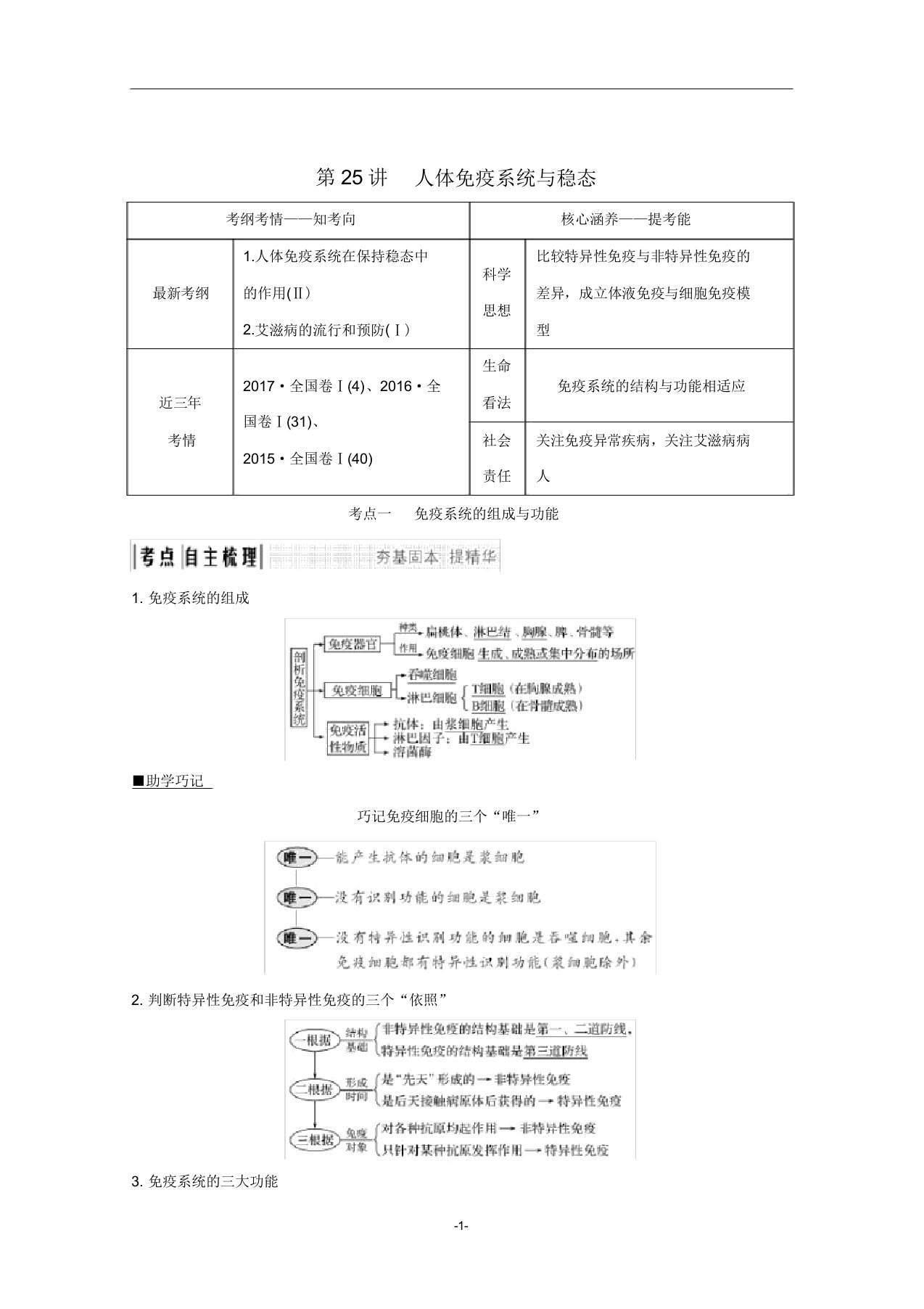 高考生物总复习第25讲人体免疫系统与稳态教案中图版