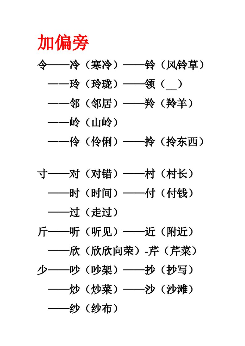 语文平时练习积累-加偏旁