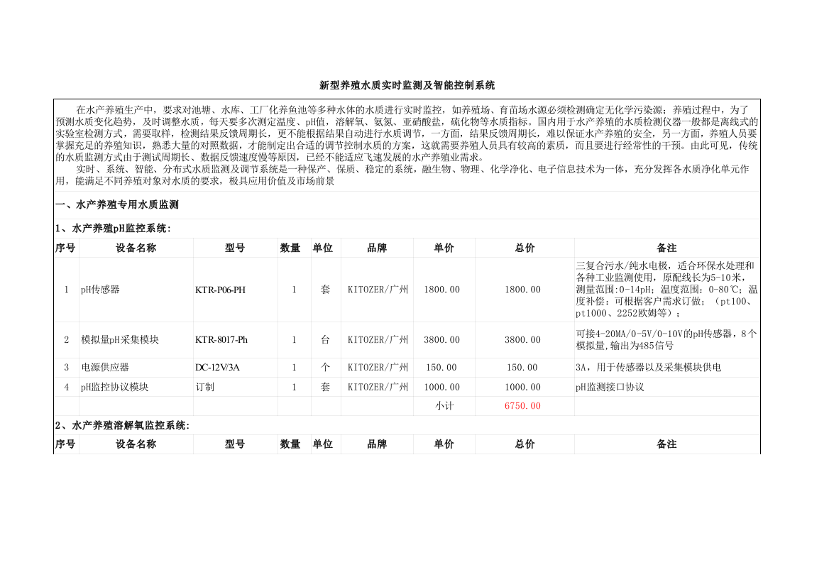 新型养殖水质实时监测及智能控制系统