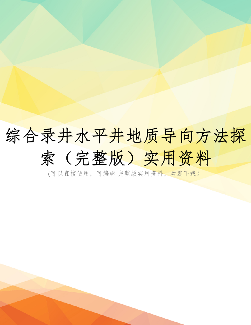 综合录井水平井地质导向方法探索(完整版)实用资料