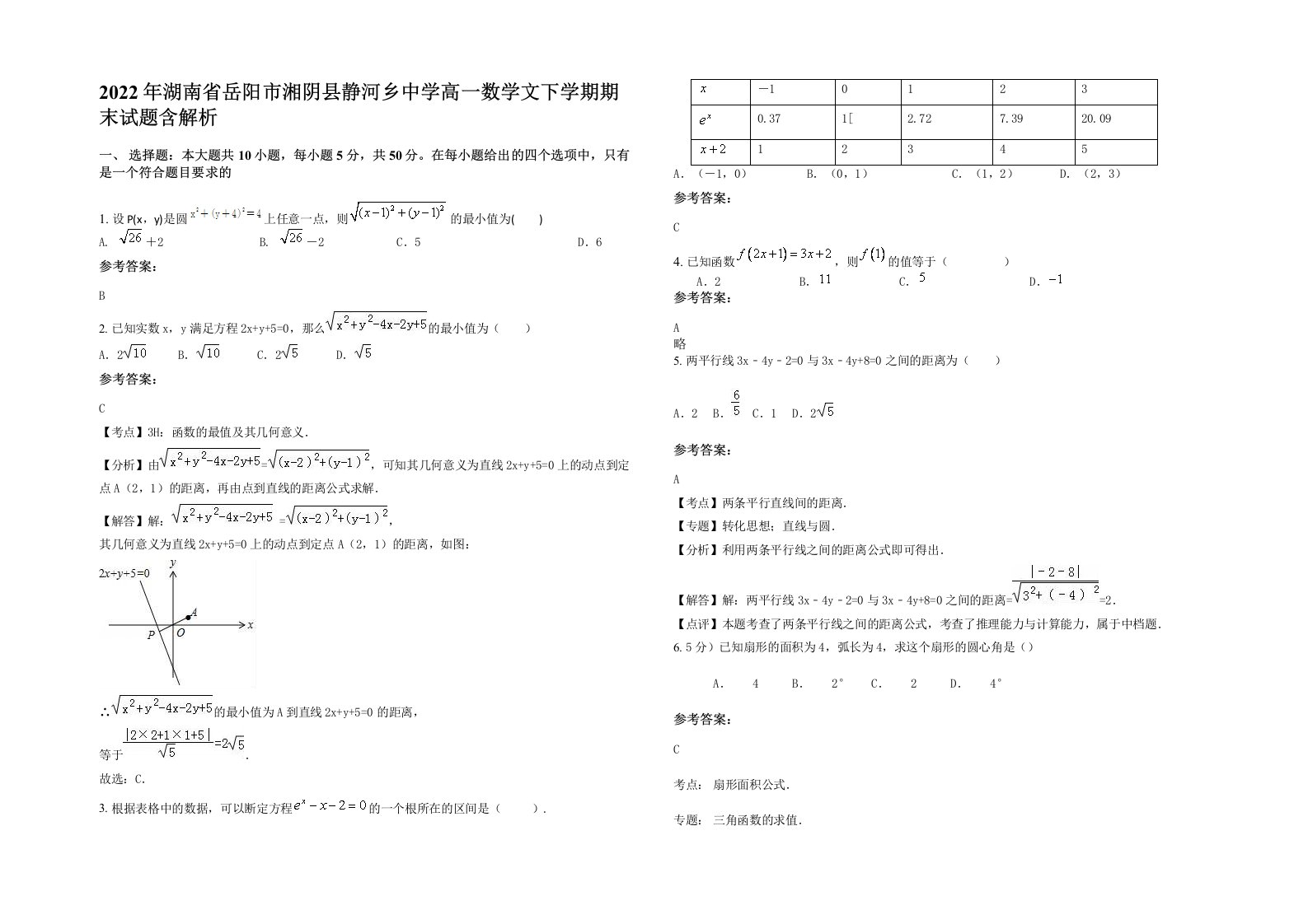 2022年湖南省岳阳市湘阴县静河乡中学高一数学文下学期期末试题含解析