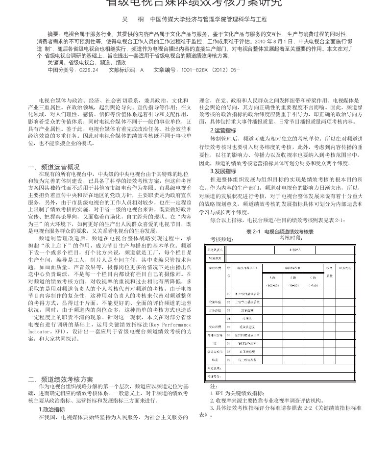 省级电视台媒体绩效考核方案研究