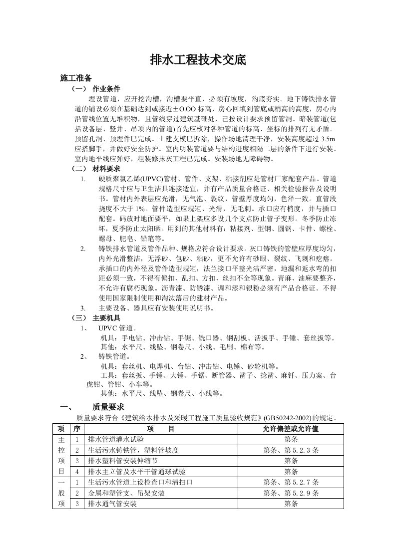 排水工程技术交底