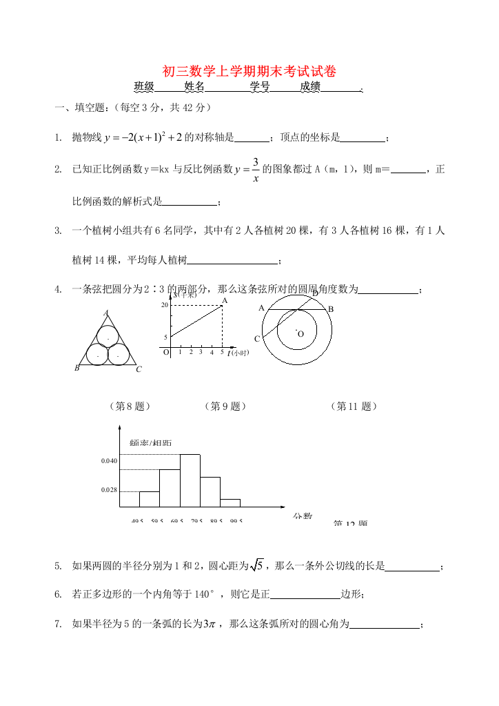 （小学中学试题）初三数学上学期期末考试试卷