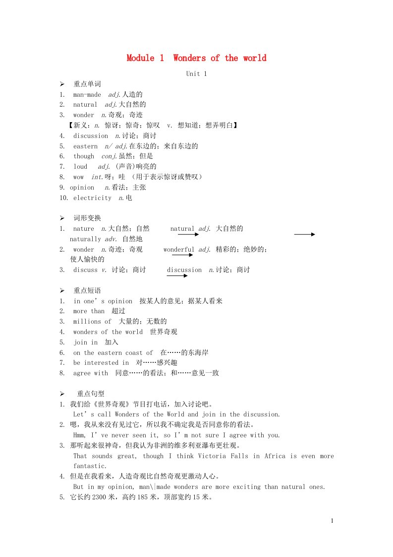 2023九年级英语上册Module1WondersoftheworldUnit1It'smorethan2000yearsold早读手册新版外研版