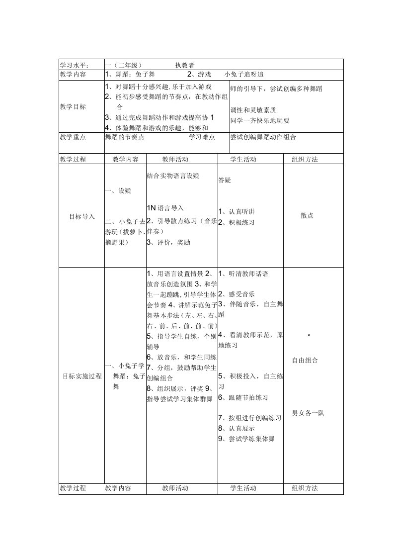 人教版体育二年级下册兔子舞