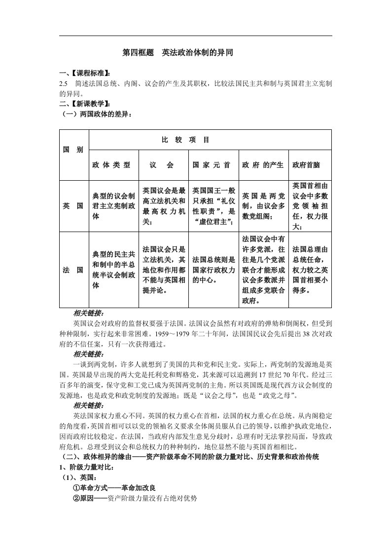 新人教版政治选修3《英法政治体制的异同》