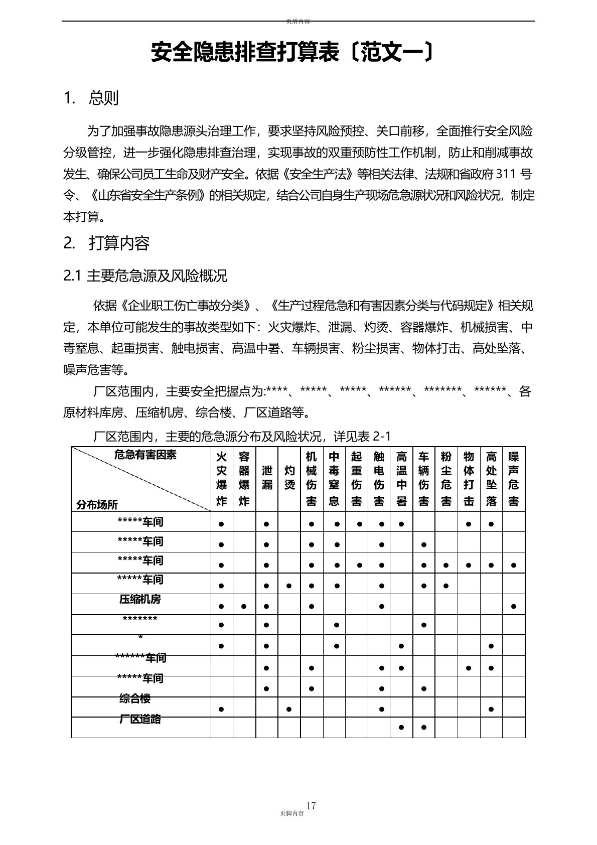 安全隐患排查计划表