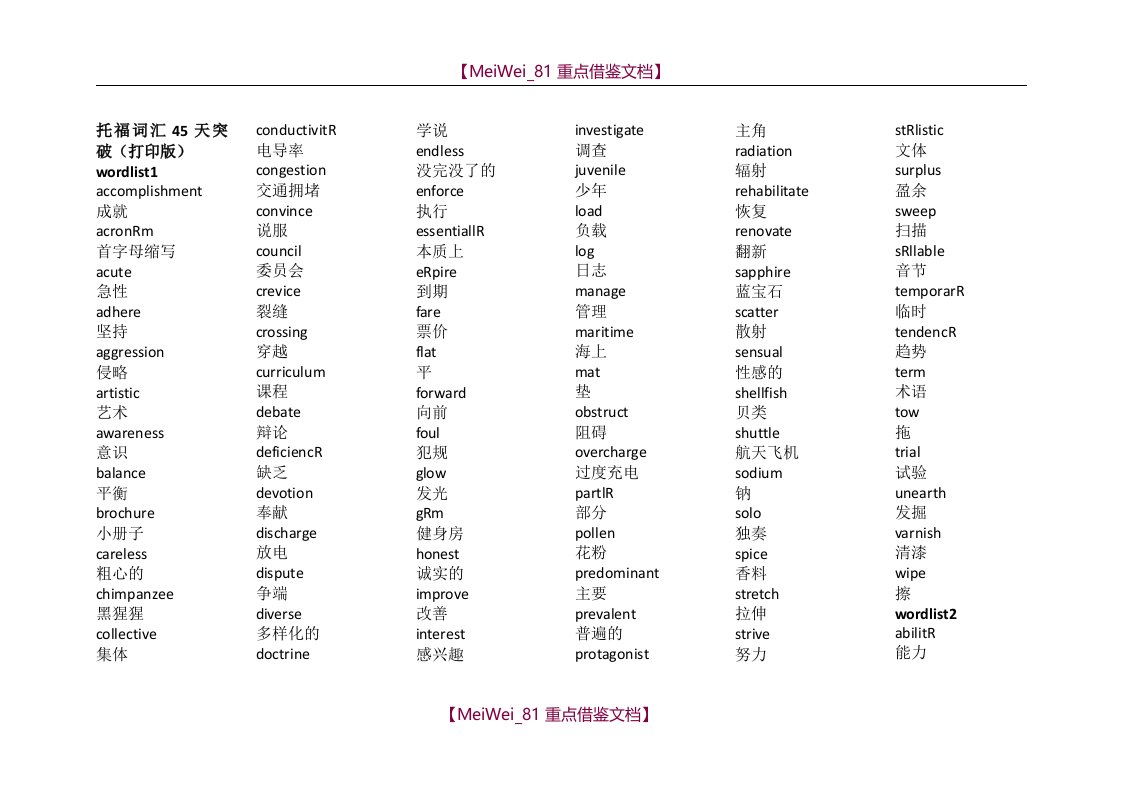 【9A文】托福词汇45天(打印版)