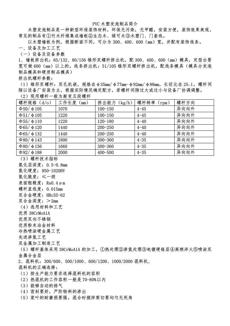 PVC木塑发泡制品生产技术精华