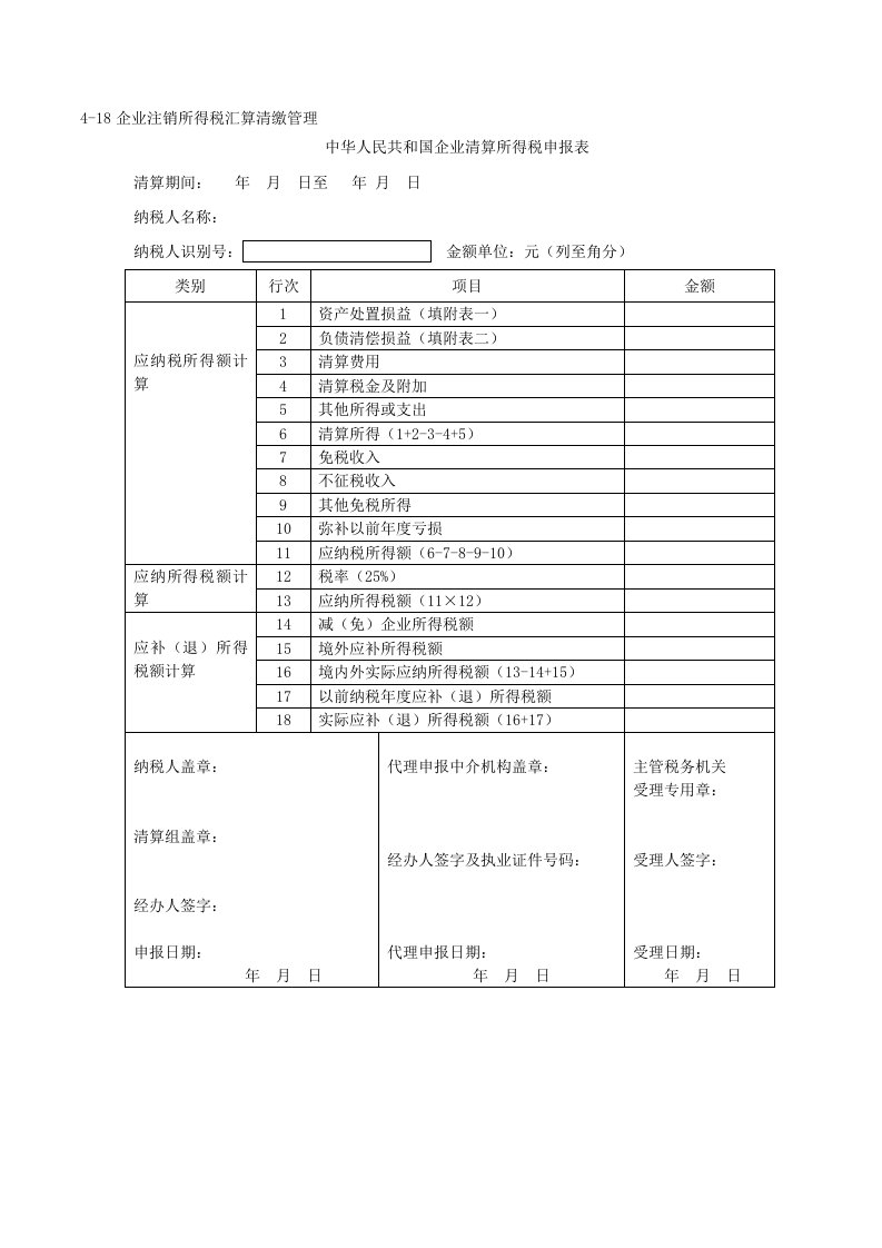 18企业注销所得税汇算清缴管理