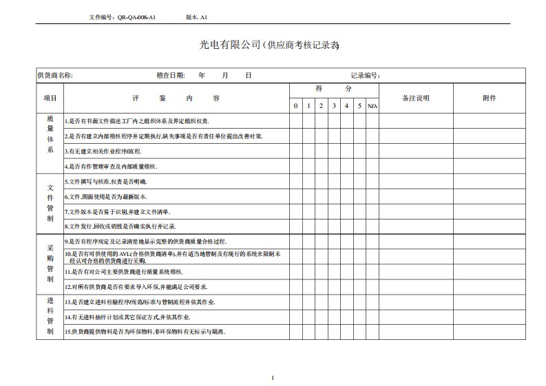 供应商考核记录表