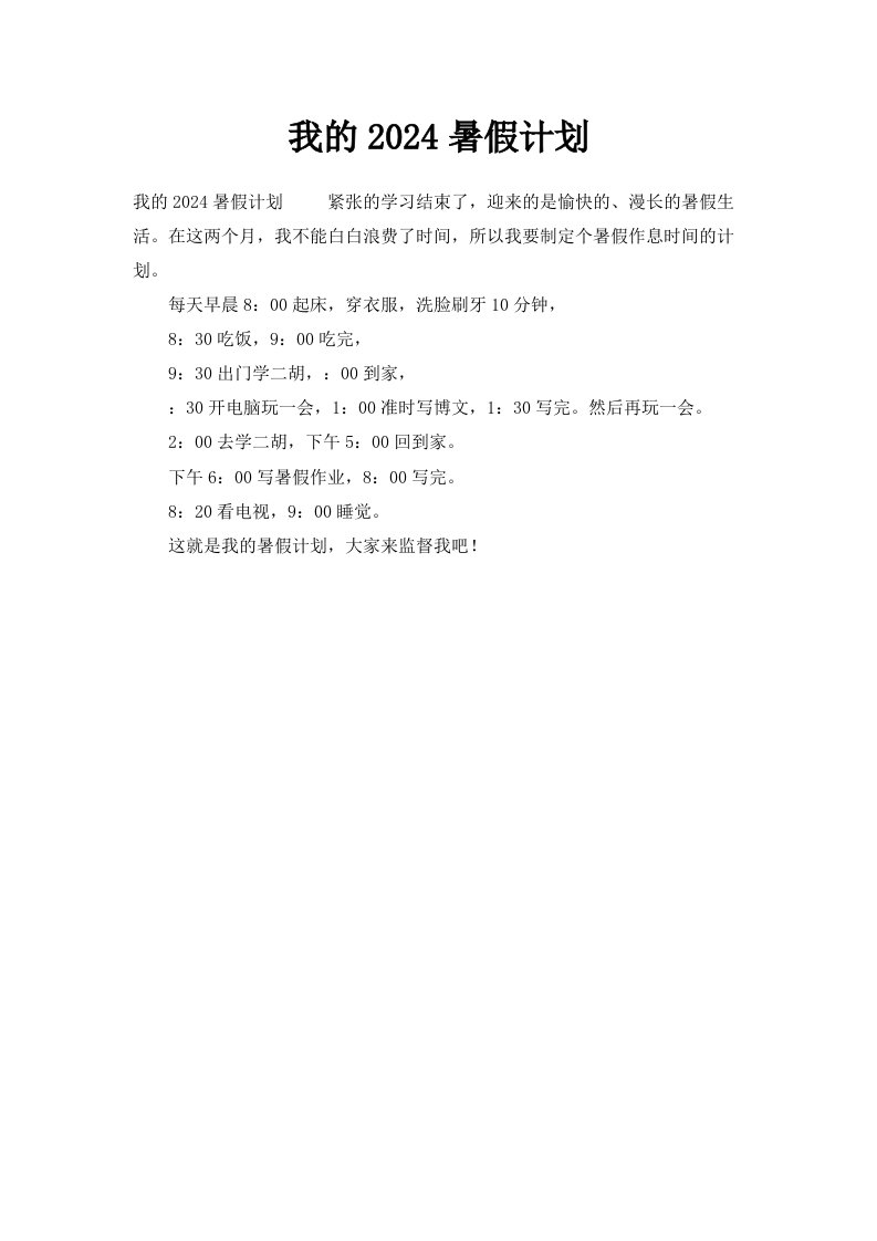 我的2024暑假计划