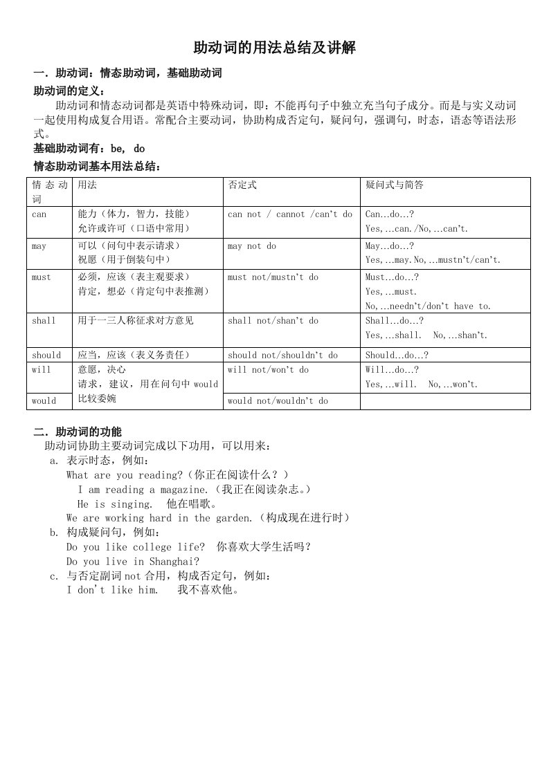 情态动词和助动词的用法详解及练习