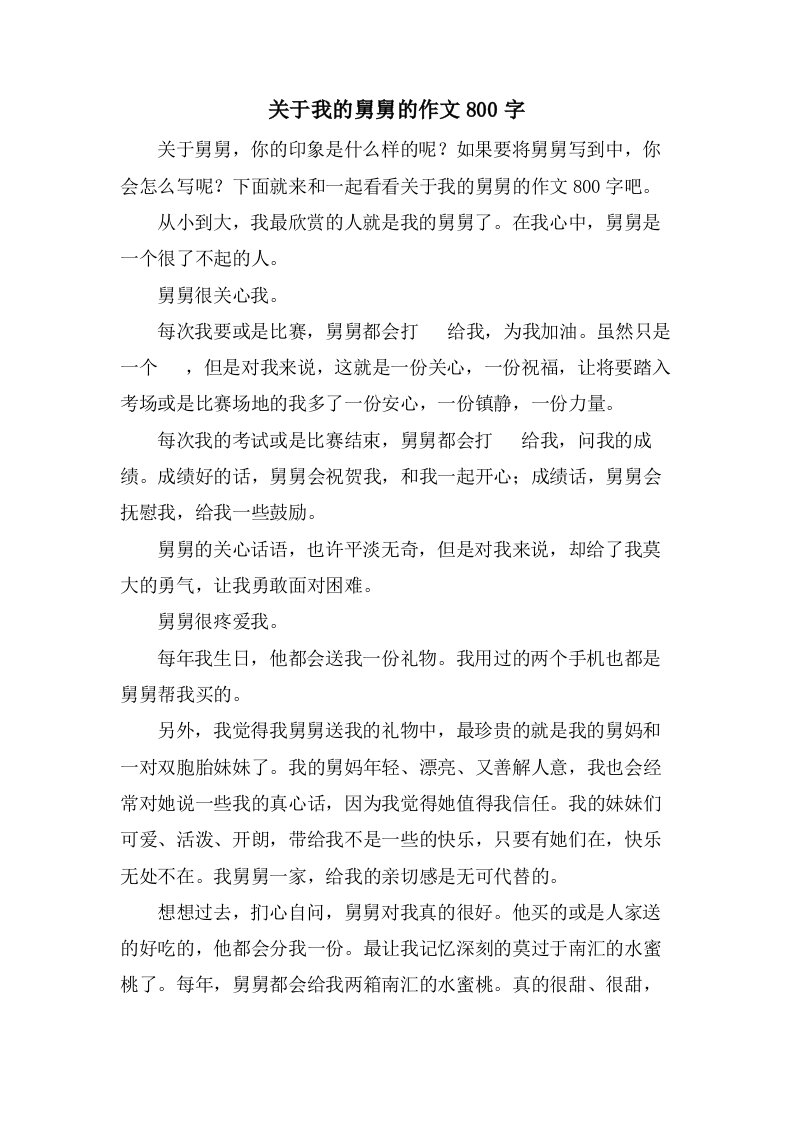 关于我的舅舅的作文800字