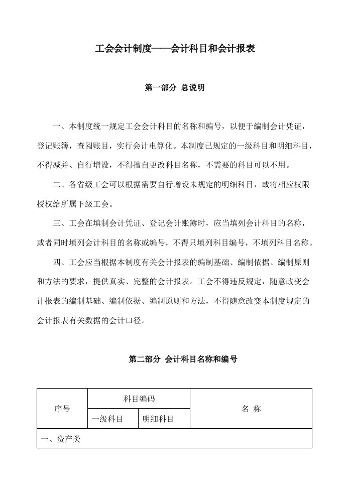 工会会计制度-会计科目和会计报表