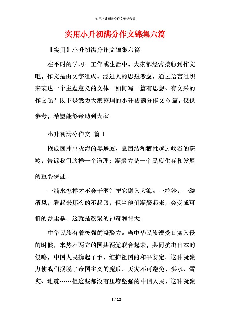 实用小升初满分作文锦集六篇