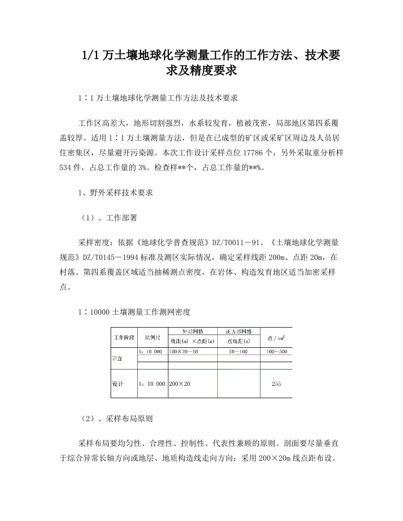 1∶1万土壤地球化学测量工作技术要求