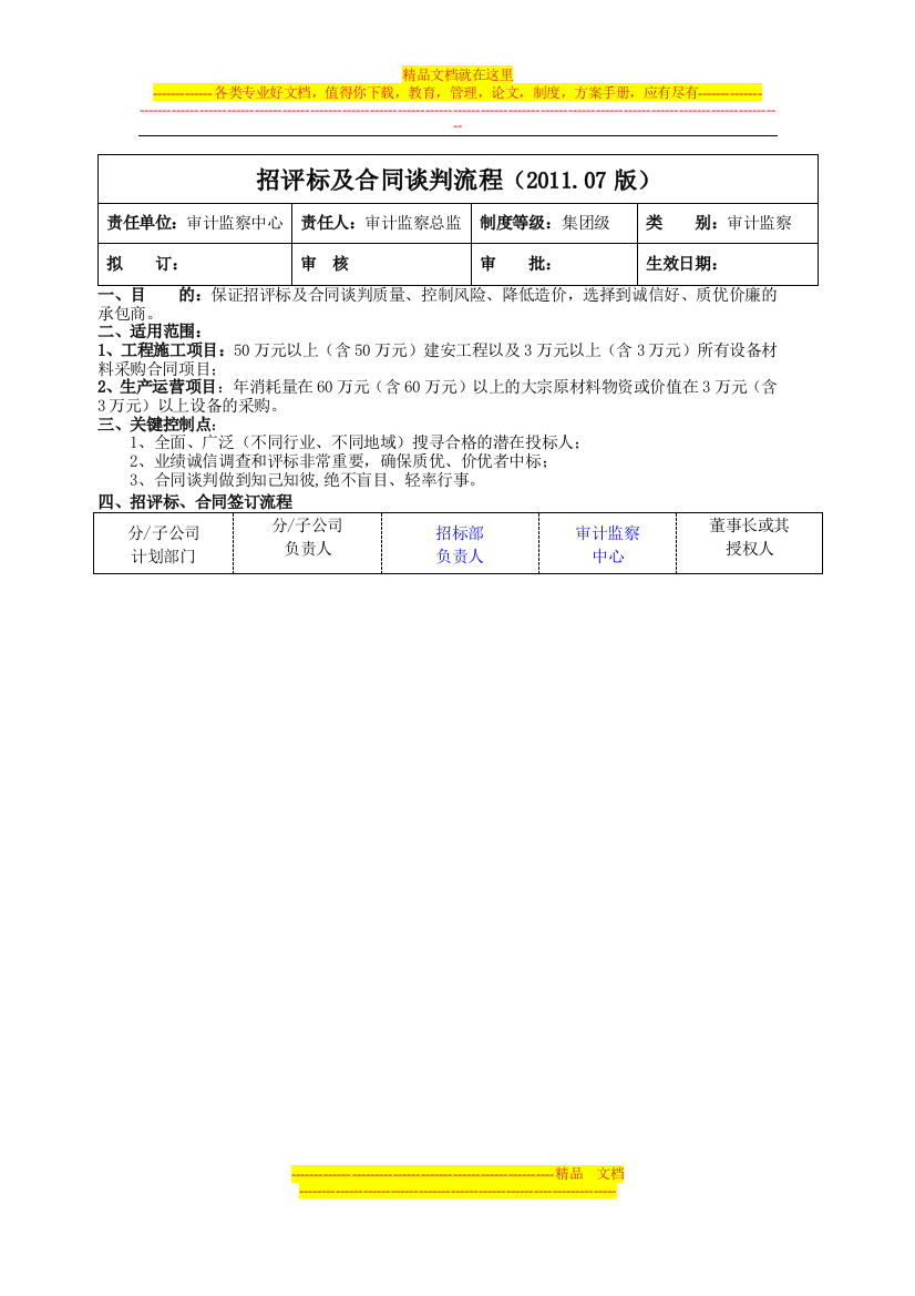 集团招评标及合同谈判流程