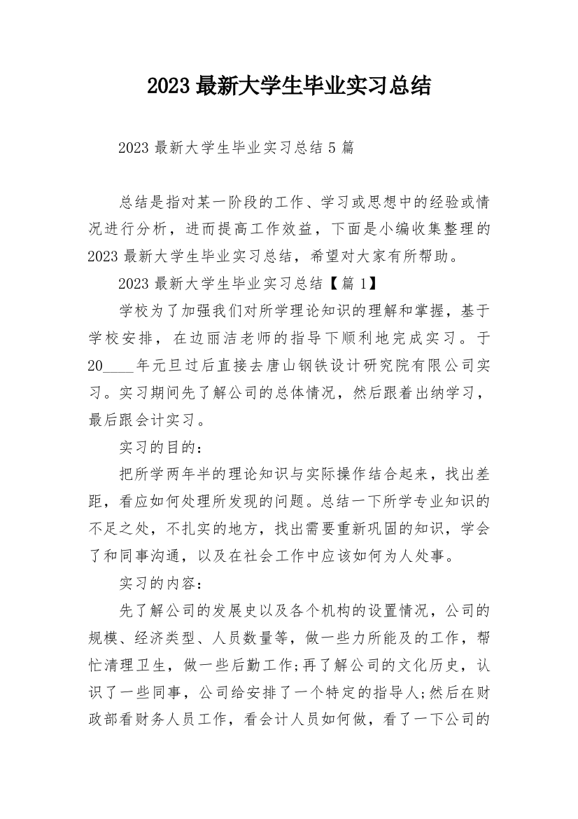 2023最新大学生毕业实习总结