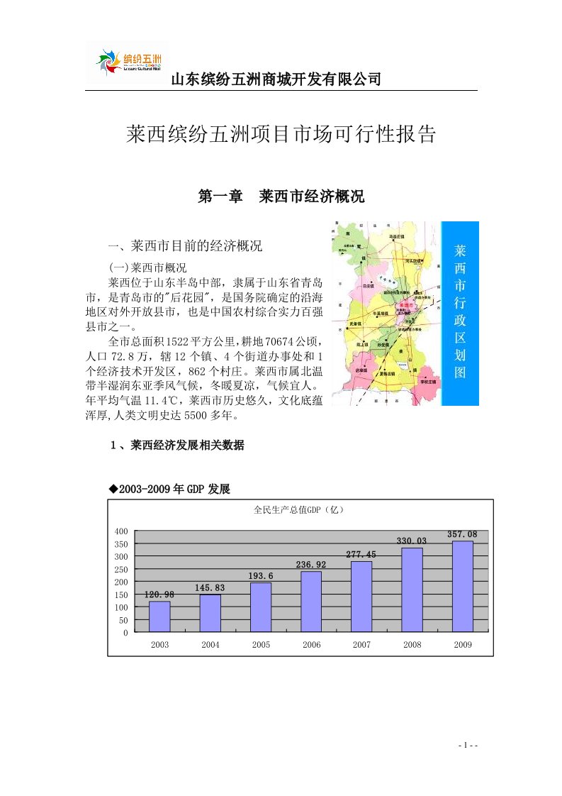 山东莱西市缤纷五洲项目可行性报告