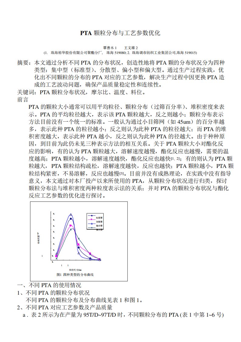 试论PTA颗粒分布对PET质量的影响珠海裕华聚酯有限公司