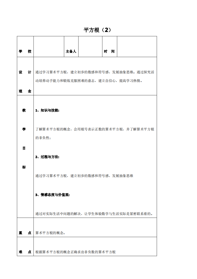 算术平方根的定义及性质