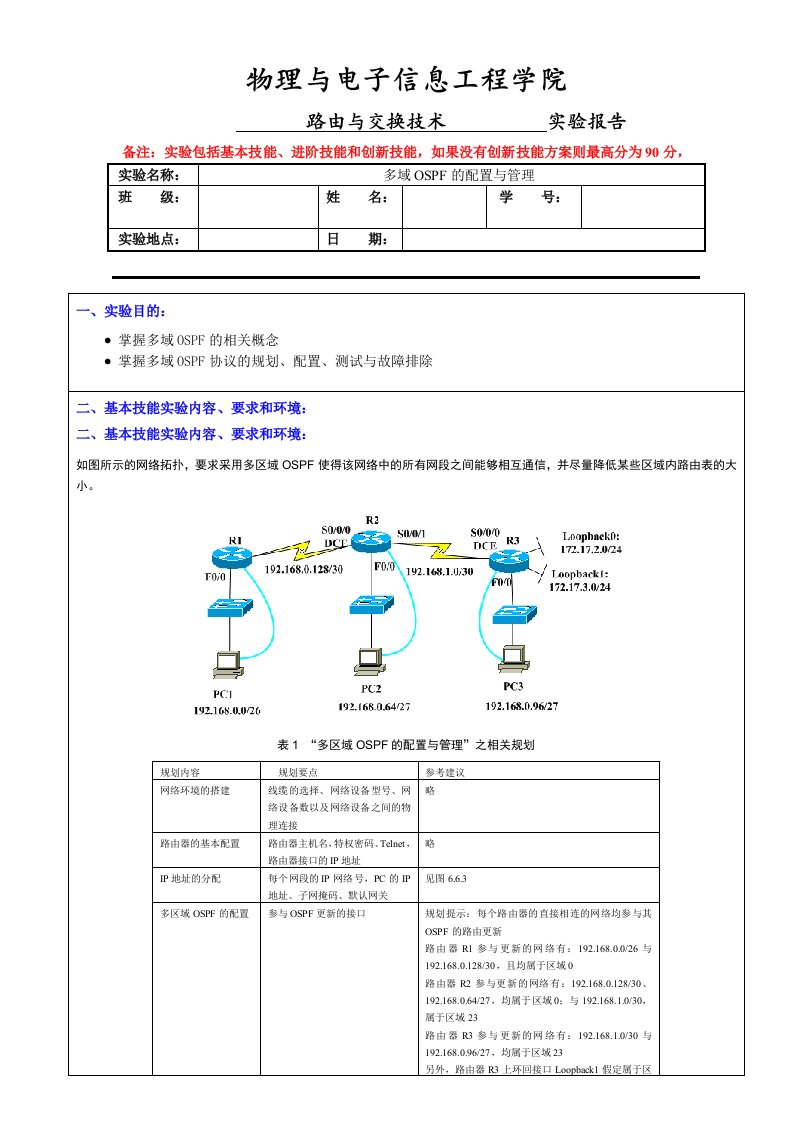 实验多域ospf的配置及管理