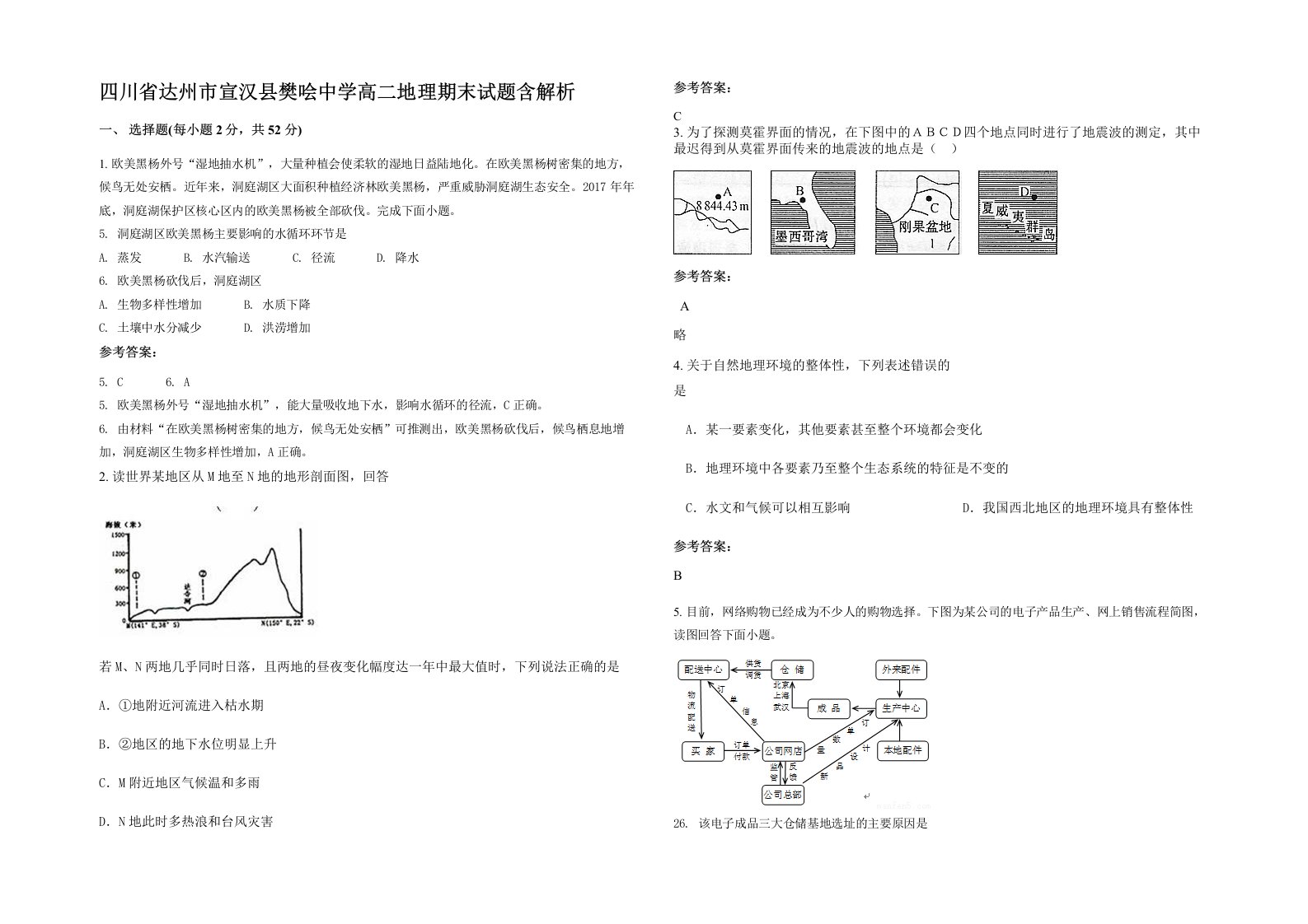 四川省达州市宣汉县樊哙中学高二地理期末试题含解析