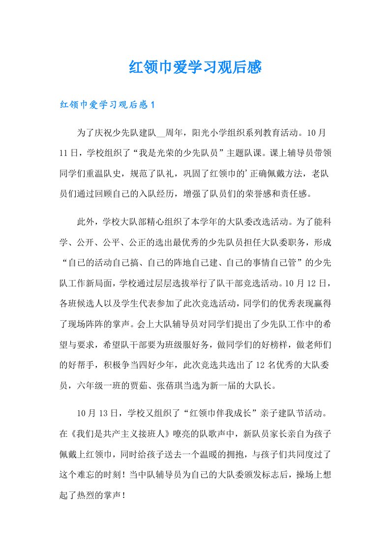 【精选】红领巾爱学习观后感