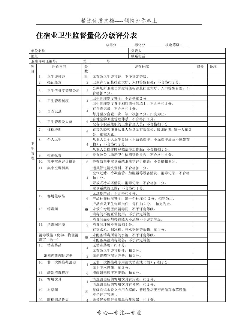 公共场所日常卫生监督量化分级评分表(共9页)