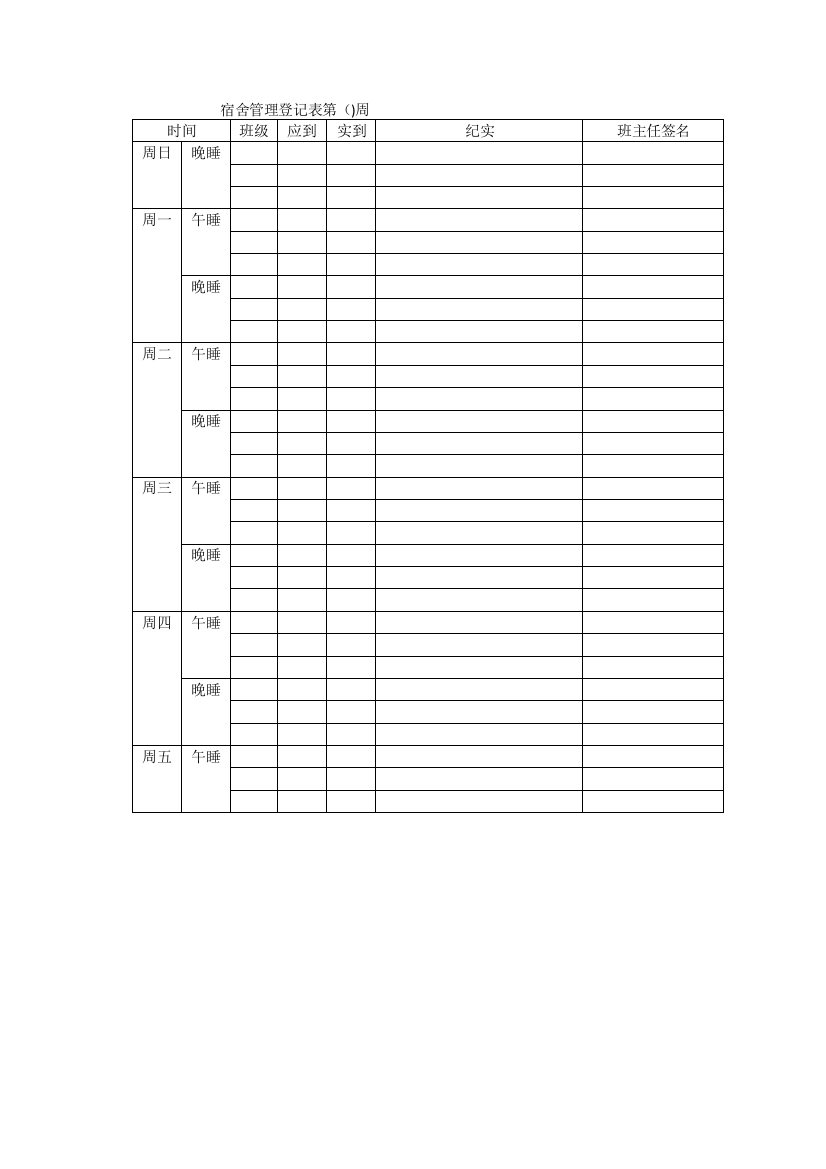 宿舍管理登记表-第可编辑范本