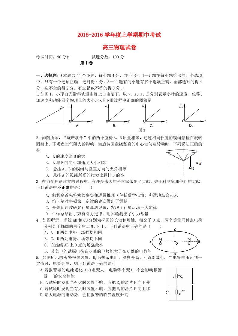 辽宁省大连市第二十高级中学2016届高三物理上学期期中试题