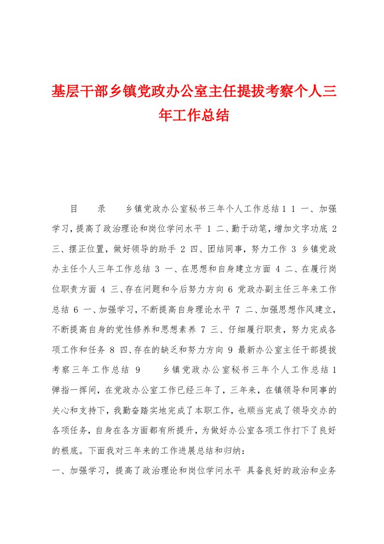 基层干部乡镇党政办公室主任提拔考察个人三年工作总结