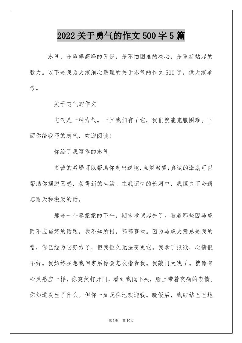 2022关于勇气的作文500字5篇