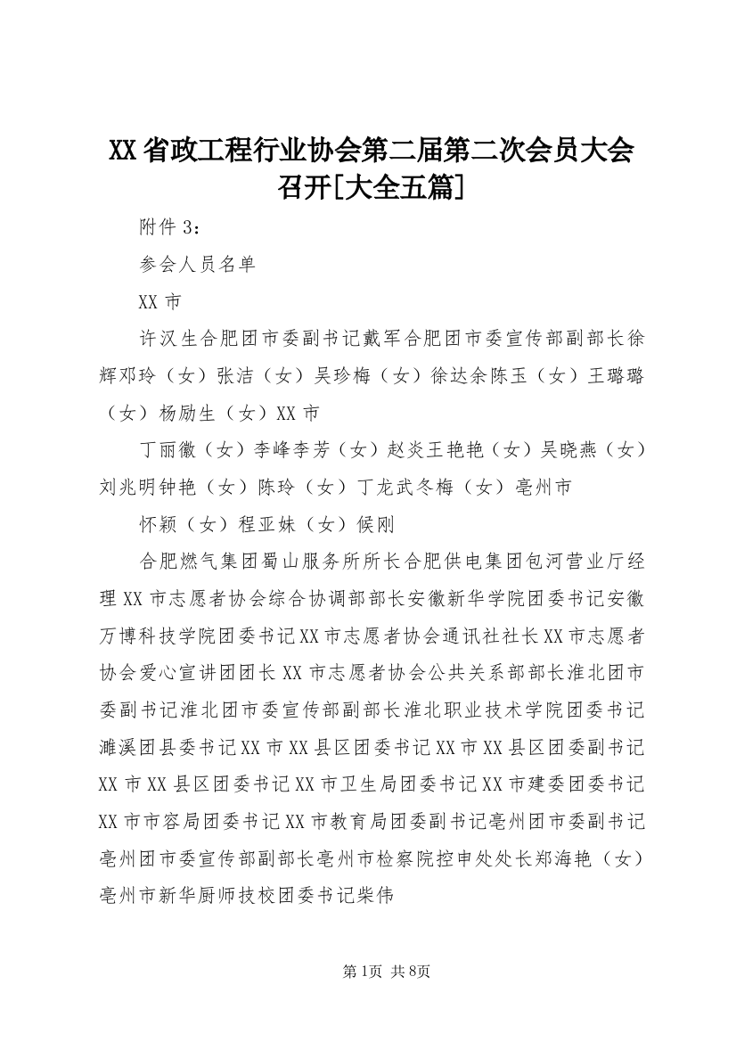 XX省政工程行业协会第二届第二次会员大会召开[大全五篇]