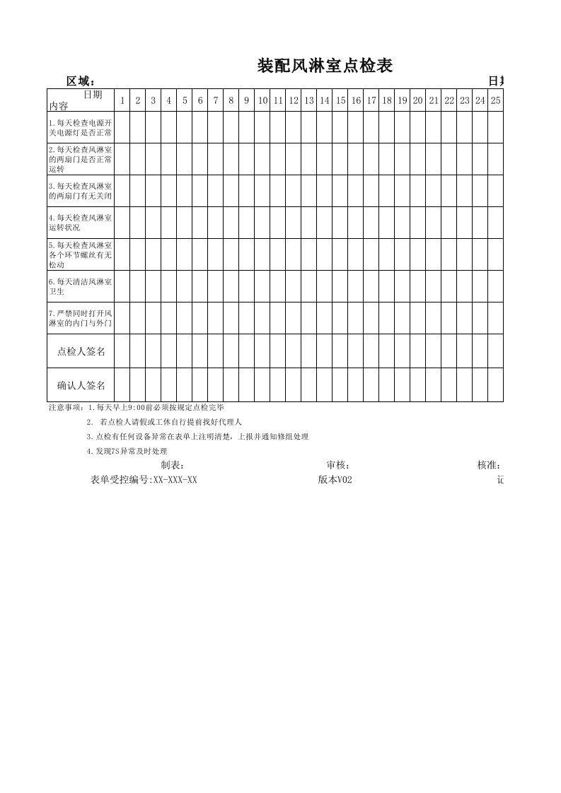 风淋室点检表[空白模板]