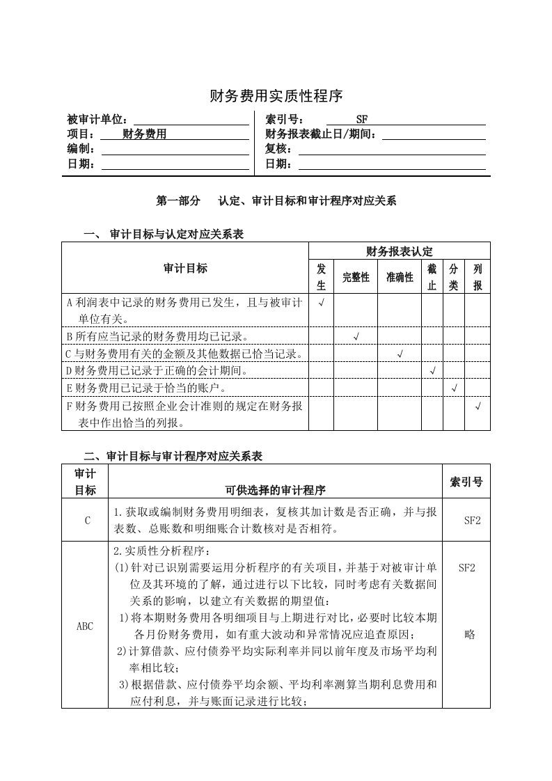 财务费用实质性程序分析表