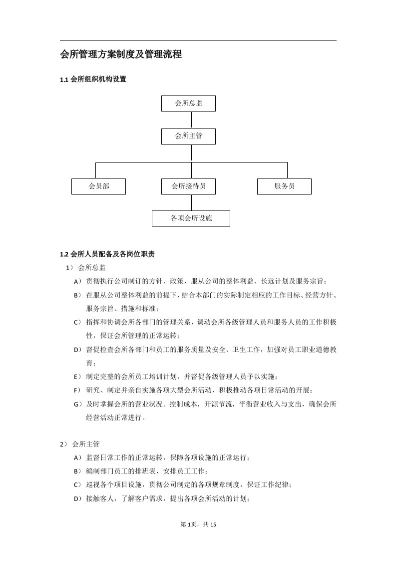 会所管理方案制度及管理流程