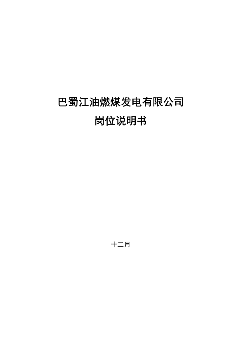 北大纵横巴蜀江油燃煤巴蜀江油燃煤公司职位说明书