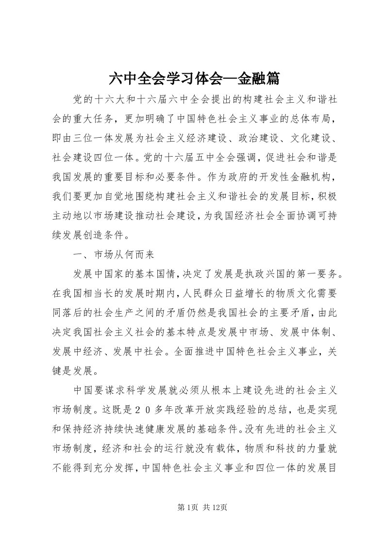 4六中全会学习体会—金融篇