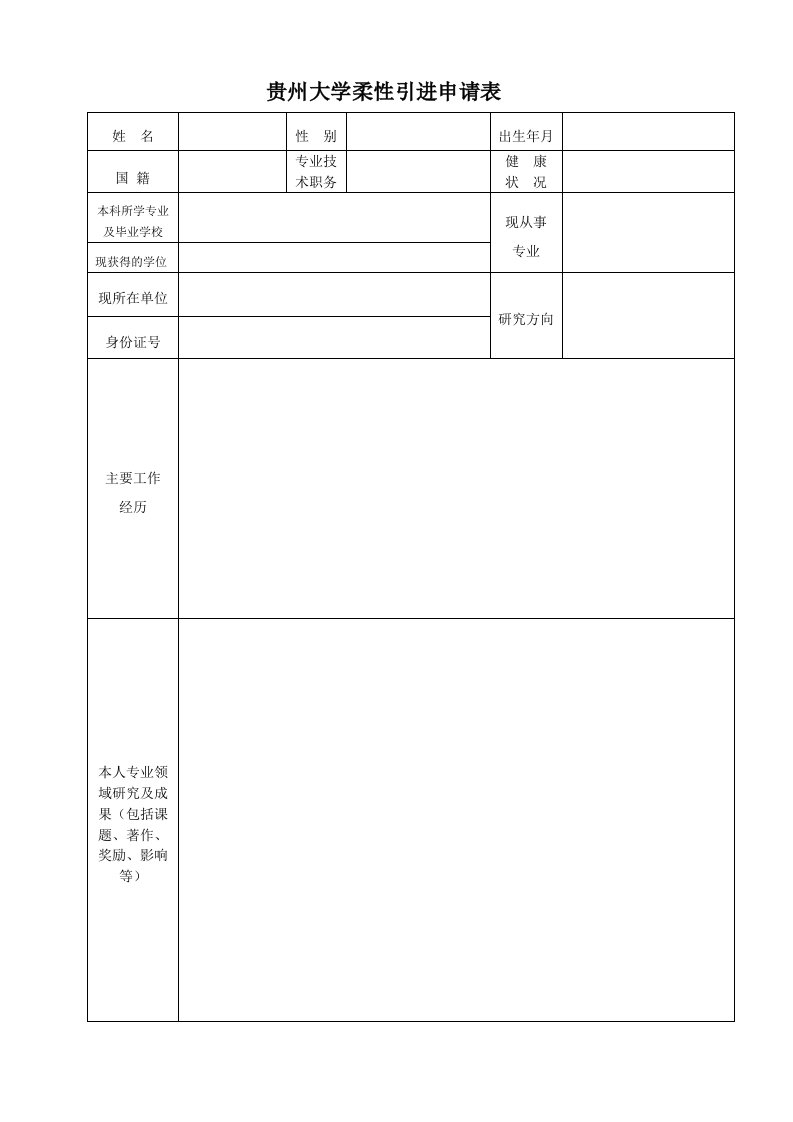 贵州大学柔性引进申请表