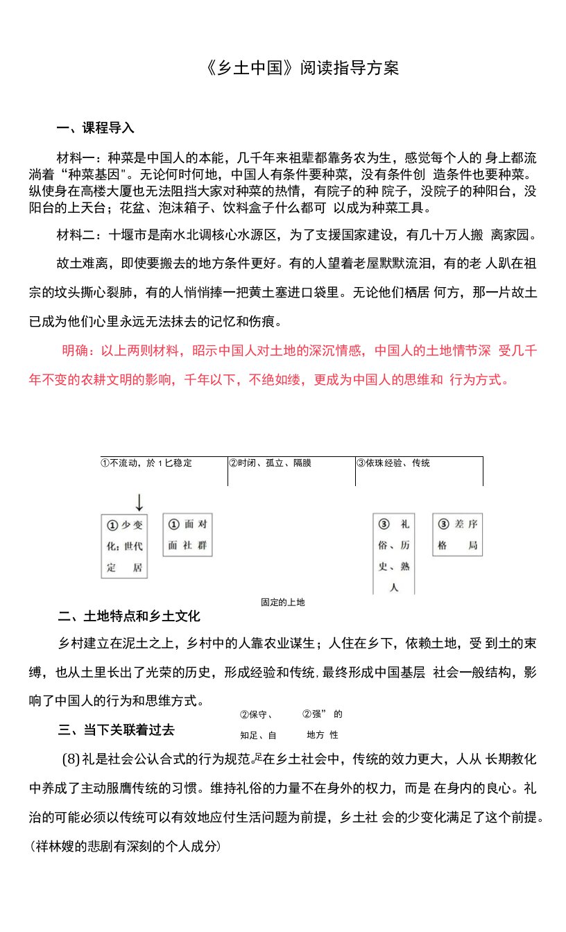 《乡土中国》阅读指导方案--统编版高中语文必修上册