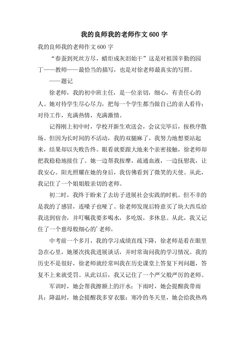 我的良师我的老师作文600字