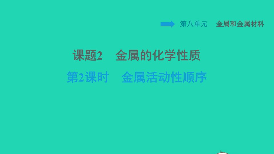 安徽专版2022九年级化学下册第8单元金属和金属材料课题2金属的化学性质第2课时金属活动性顺序背记手册课件新版新人教版