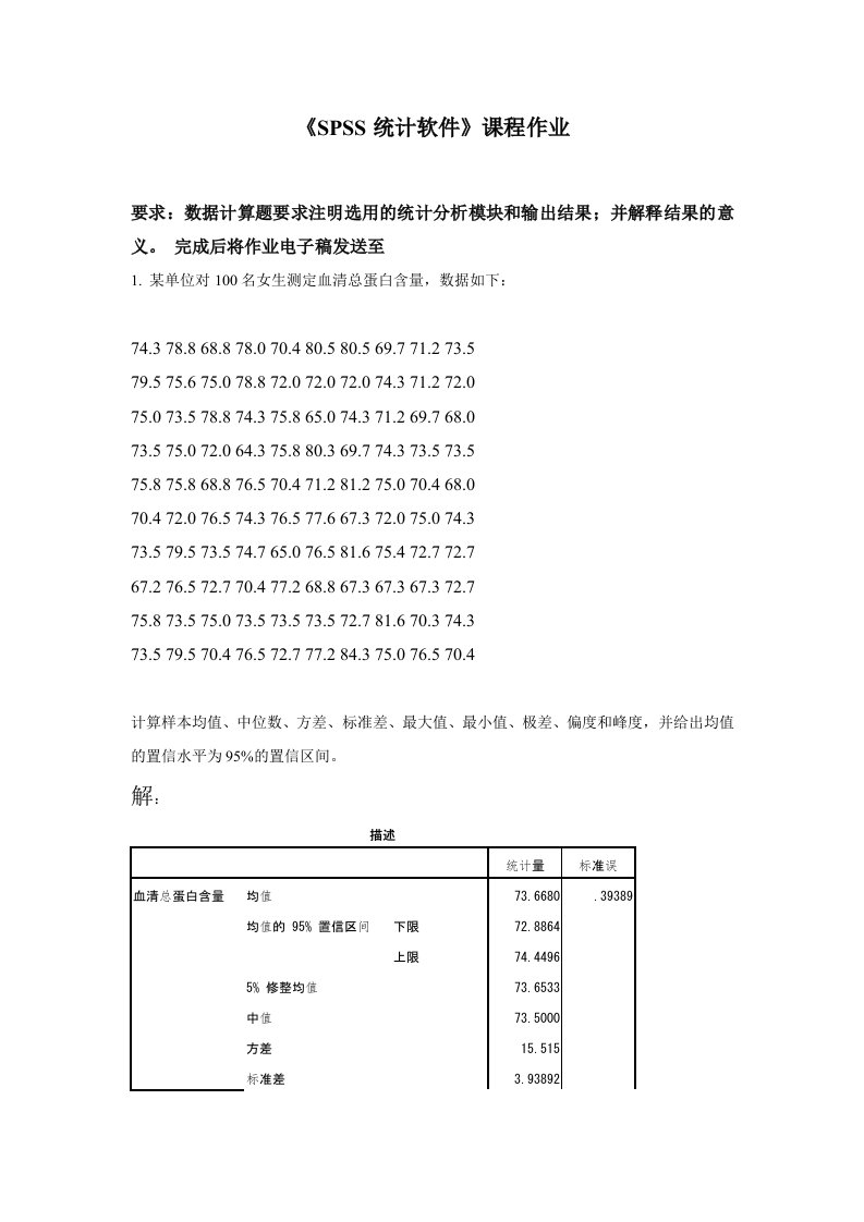 《SPSS统计软件》课程作业